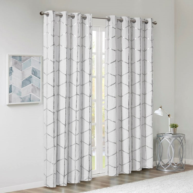 Total Blackout Metallic Print Grommet Top Curtain Panel Only 1 Pc Panel