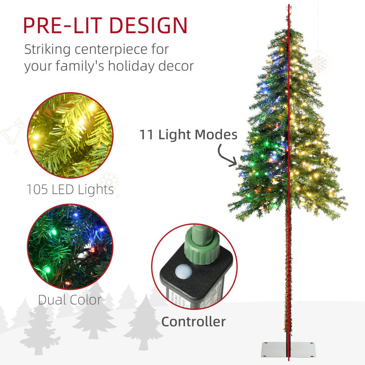 Homcom 6Ft Tall Prelit Pencil Artificial Christmas Tree Holiday D Cor With 442 Branches, 175 Warm White Or Colorful Led Lights, Steel Base
