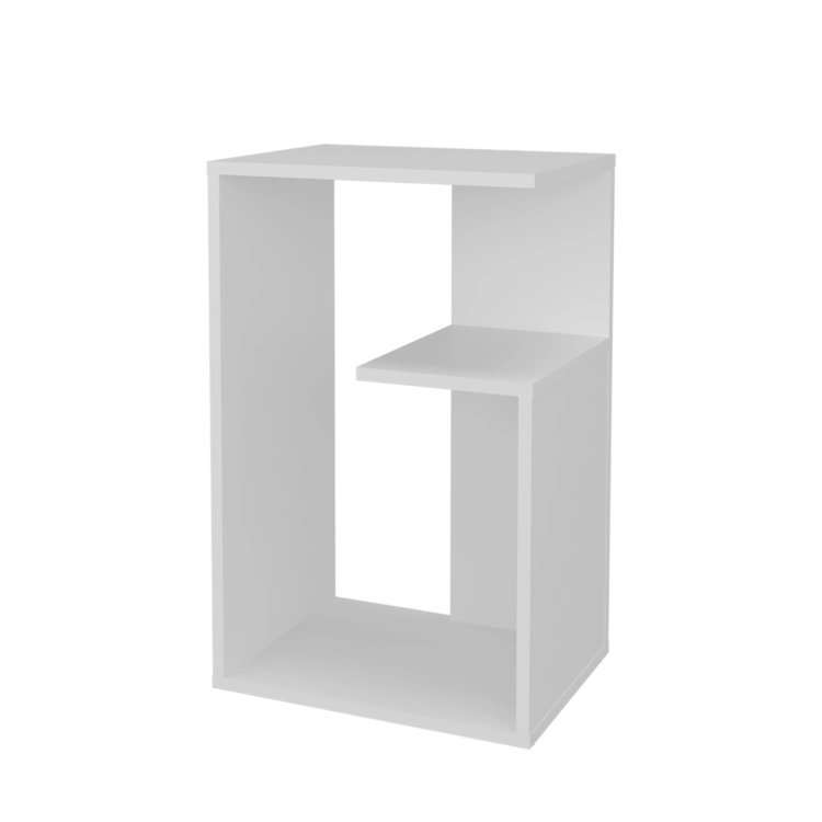White Side Table In Melamine With Open Storage
