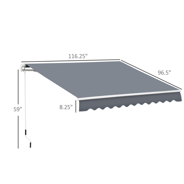 Outsunny 10' X 8' Retractable Awning, Patio Awnings, Sunshade Shelter W Manual Crank Handle, Uv & Water Resistant Fabric And Aluminum Frame For Deck, Balcony, Yard, Dark Gray