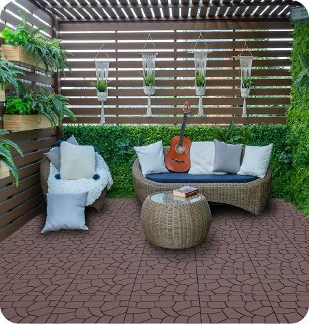 Stone Texture 12" Patio Deck Tiles, Diy Module Interlocking Decking Tiles Floor Tile,Easy And Quick Installation Court Tiles For Porch Poolside Balcony Backyard 44Pcs, Brown
