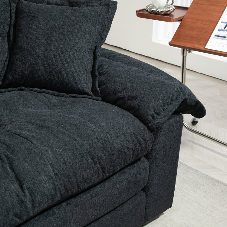 84" Chenille Sofa Small Sofa Loveseat Deep Seat Sofa Couch With 2 Throw Pillows & Memory Foam For Living Room Apartment Office Lounge Black