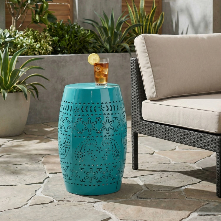 Ruby 12" Metal Outdoor Side Table, Teal Cutout Floral teal - iron
