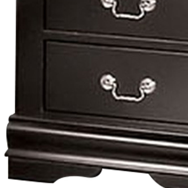 Ryla Nightstand, 2 Drawers, Black Solid Wood, Nickel Metal Drop Handles