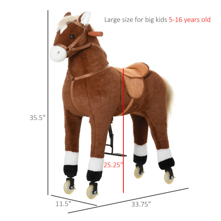 Qaba Kids Ride On Walking Horse With Easy Rolling Wheels, Soft Huggable Body, & A Large Size For Kids 5 16 Years