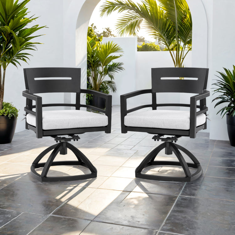 Outdoor Patio Aluminum Swivel Rocker 2Pcs With Outdoor Grade Sunbrella Fabric Cushions, Ember Black