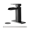Waterfall Bathroom Faucet Black Single Handle Bathroom Sink Faucets 1 Or 3 Hole Solid Vanity Faucet With Deck Plate & Overflow Pop Up Drain Matte Black