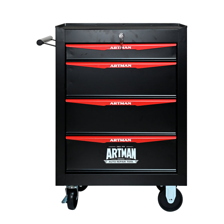 Rolling Metal Tool Chest With 4 Drawers, 20" 4 Drawer Tool Chest Cabinet With Ball Bearing Drawer Slides, Steel Tool Storage Box Organizer Black&Red