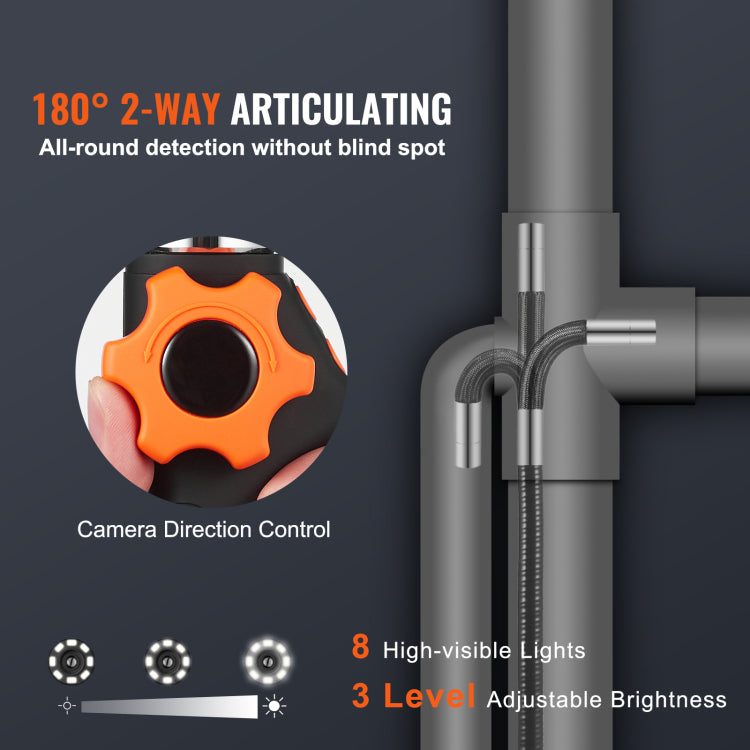Borescope Endoscope Two Way 180 Articulating 5" Ips 8X Zoom 6.4Mm Lens
