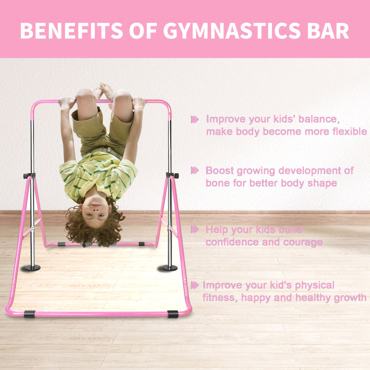 Pink Multi Functional Adjustable Height Children'S Horizontal Gymnastic Bar With Bear Rings