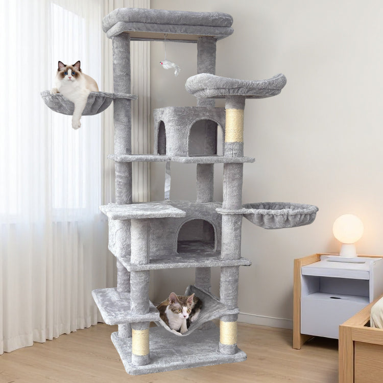 68In Tall Multi Level Green Cat Tree With Hammocks, Hanging Basket, Cat Cave, Removeable Cushion, Scratching Posts Plush Cat Tower For Indoor Cats, Perfect For Multiple Cats Grey