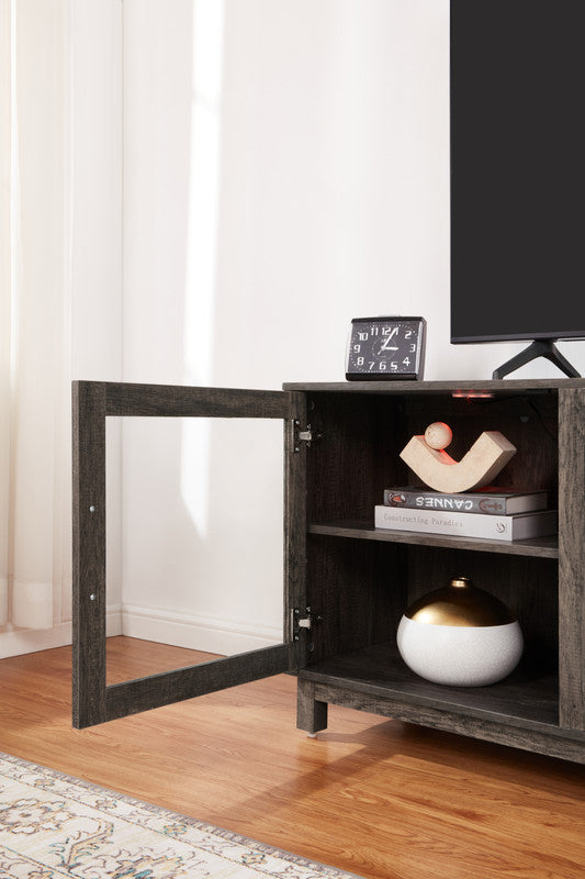 Sestriere 70"W Gray Walnut Finish Tv Stand Console With Fireplace And Heater