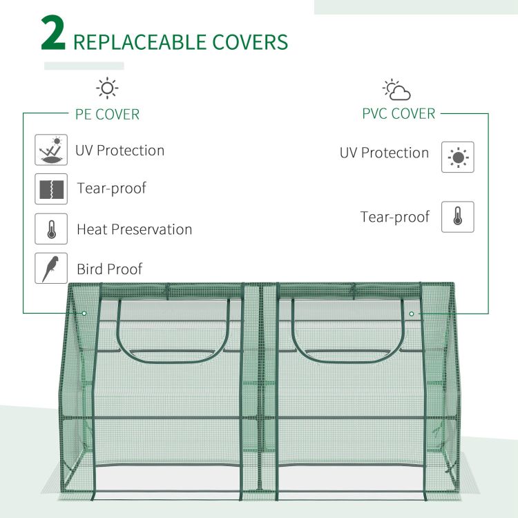 Outsunny 6' X 3' X 3' Portable Greenhouse, Garden Green House With 2 Pe Plastic Covers, Steel Frame And 2 Roll Up Windows, Green