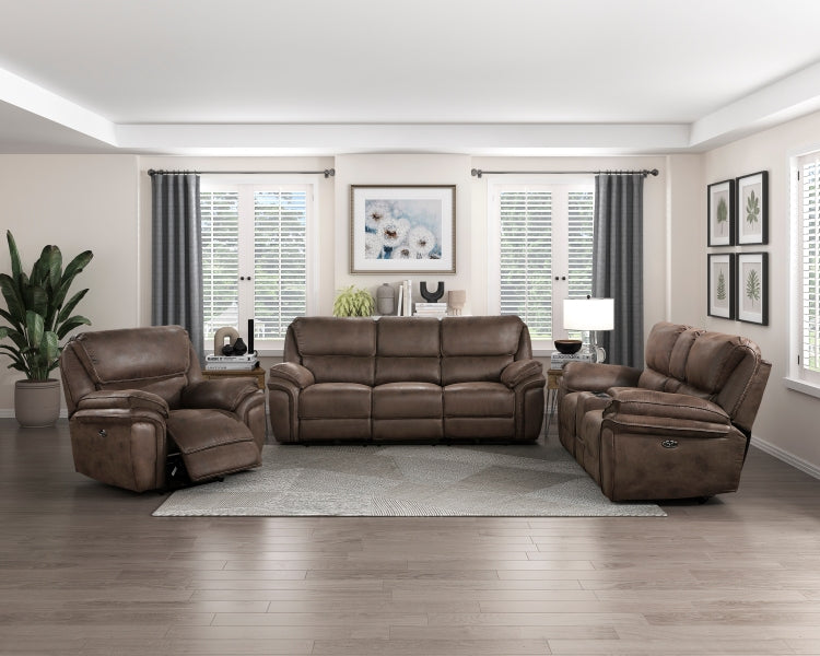 Plush Modern Design Living Room Power Reclining Sofa Brown Microfiber Upholstery Usb Port Solid Wood Frame Furniture 1Pc