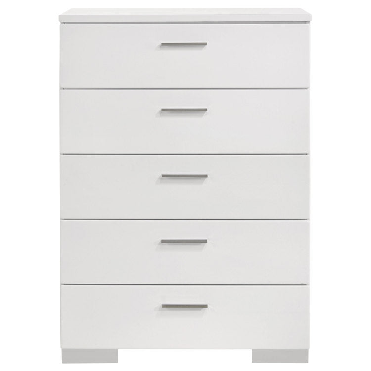 Dulcey White High Gloss 5 Drawer Bedroom Chest