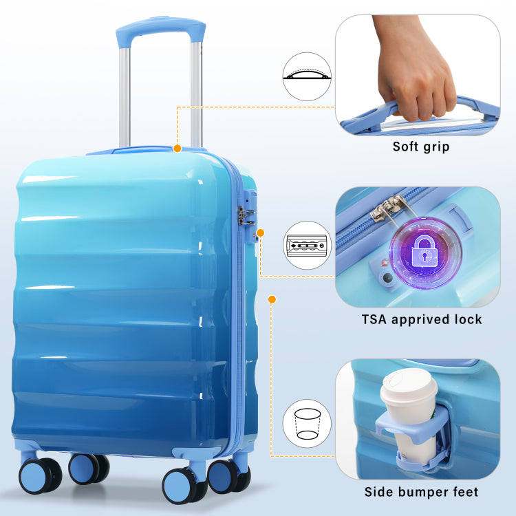 20" Carry On Luggage With Cup Holder Lightweight Glossy Hardshell Suitcases With Spinner Wheels, Tsa Lock, Airline Approved, 2 Piece Set