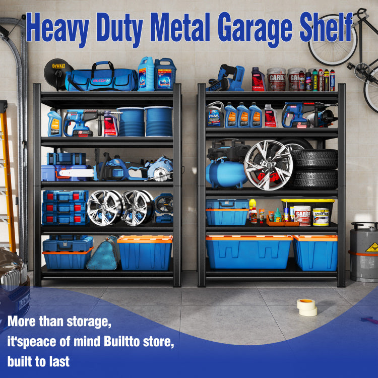 63" H Adjustable Storage Rack, Adjustable Shelves, 2000Lbs Five Tier Shelving Unit, Scratch Resistant And Wear Resistant Panels, Black, Requires Assembly