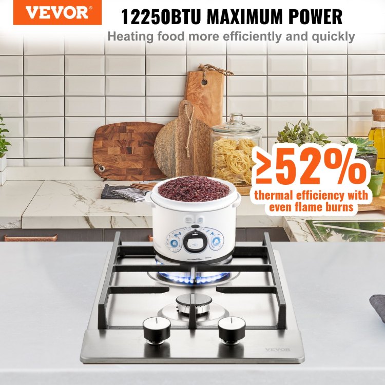 Gas Cooktop 12 Inch, Max 12250Btu 2 Burners Built In Stainless Steel Gas Stove Top, Lpg Ng Convertible Dual Fuel Natural Gas Hob With Thermocouple Protection