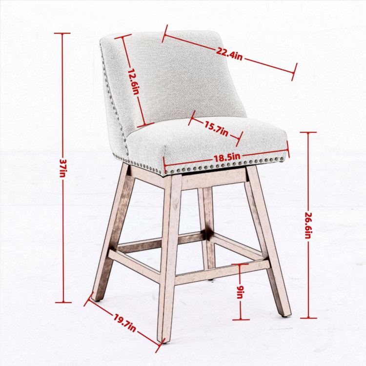 Counter Height Swivel Barstools, 26'' H Seat Height Upholstered Bar Stools Set Of 2, Fabric In Ivory