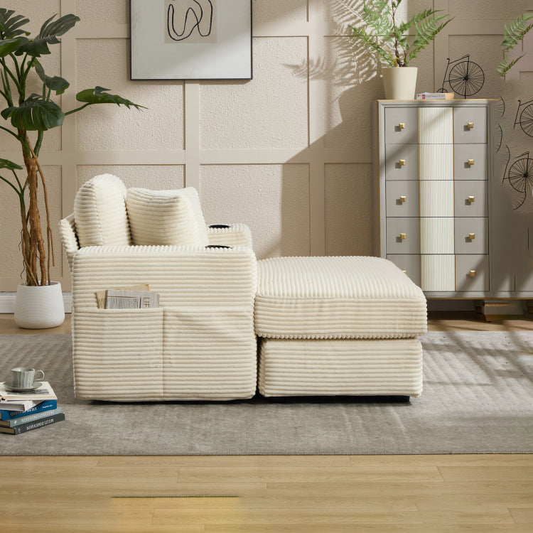 Corduroy Upholstered Chaise Lounge Sofa,Magazine Bag,Detachable Cushions Deep Seat For Living Room Office,3 Colour