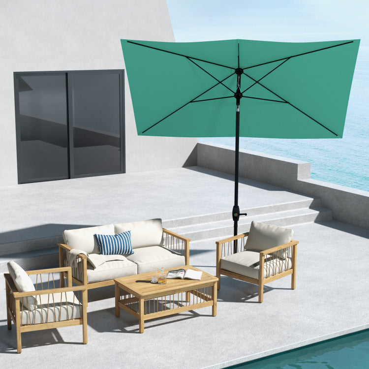 Outsunny 6.5' X 10' Rectangular Market Umbrella, Patio Outdoor Table Umbrella With Crank And Push Button Tilt, Teal