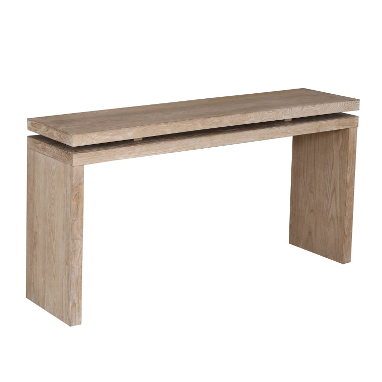 60'' Antique Natural Farmhouse Console Table Retro Wooden Entryway Table With Double Board Suspension Design, Solid Wood & Mdf, Sofa Table For Living Room