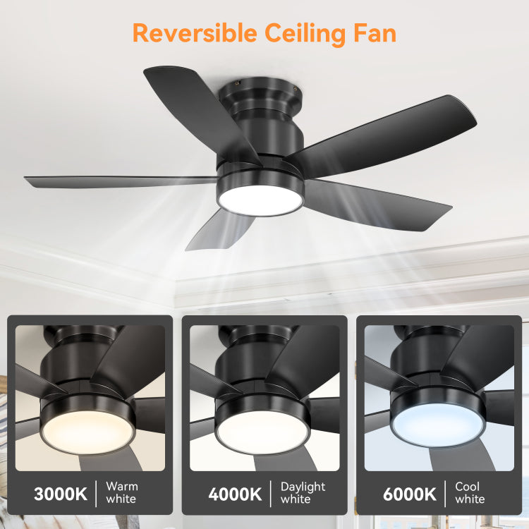 42 Inch Flush Mount S With Led Light 22W And Remote Control 5 Abs Fan Blades For Bedroom