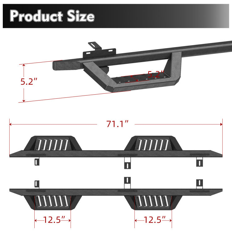 Running Boards For 07 18 Jeep Wrangler Jk 4 Doors Black Powder Coated Side Steps