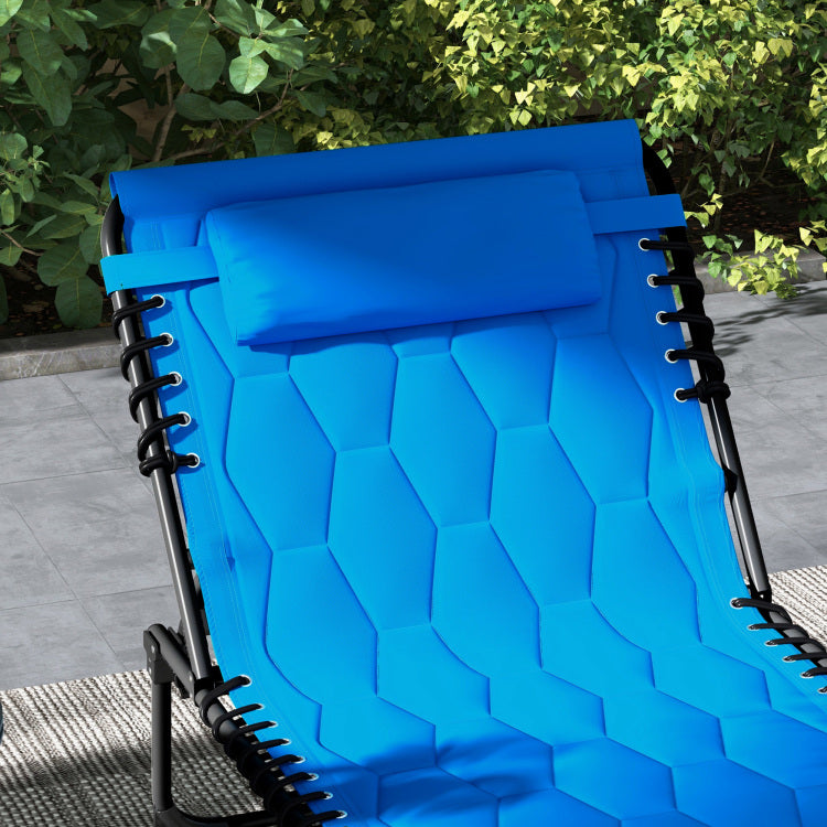 Outsunny Folding Chaise Lounge Set With 5 Level Reclining Back, Outdoor Lounge Tanning Chair With Padded Seat, Side Pocket & Headrest For Beach, Yard, Patio, Blue