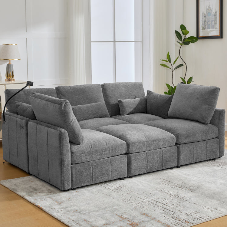 Modern Sectional Sofa Modular Sofa 85.4" U Shaped Sofa Couch Sofa Bed L Shaped Sofa With A Movable Ottoman And Two Usb Ports And A Phone Holder For Living Room, Grey