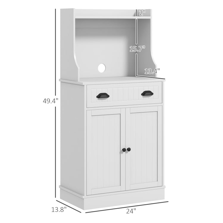 Homcom Microwave Cabinet With Storage Drawer, Double Door Cabinet And Adjustable Shelf, Buffet With Hutch And Cable Hole, Storage Cabinet For Kitchen, Dining Room, Living Room, White