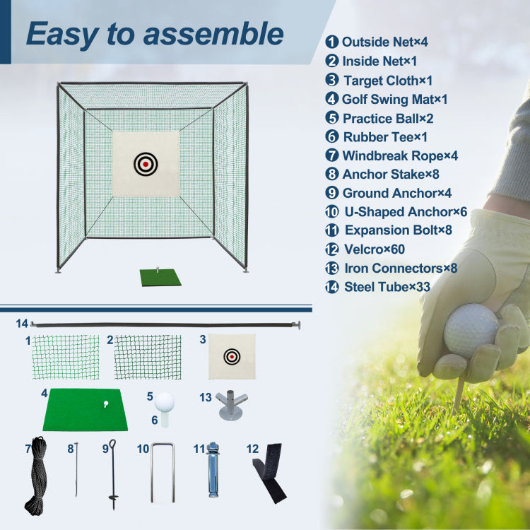10X10X10Ft Golf Practice Net Cage W Metal Frame Hitting Net Kit Indoor Outdoor