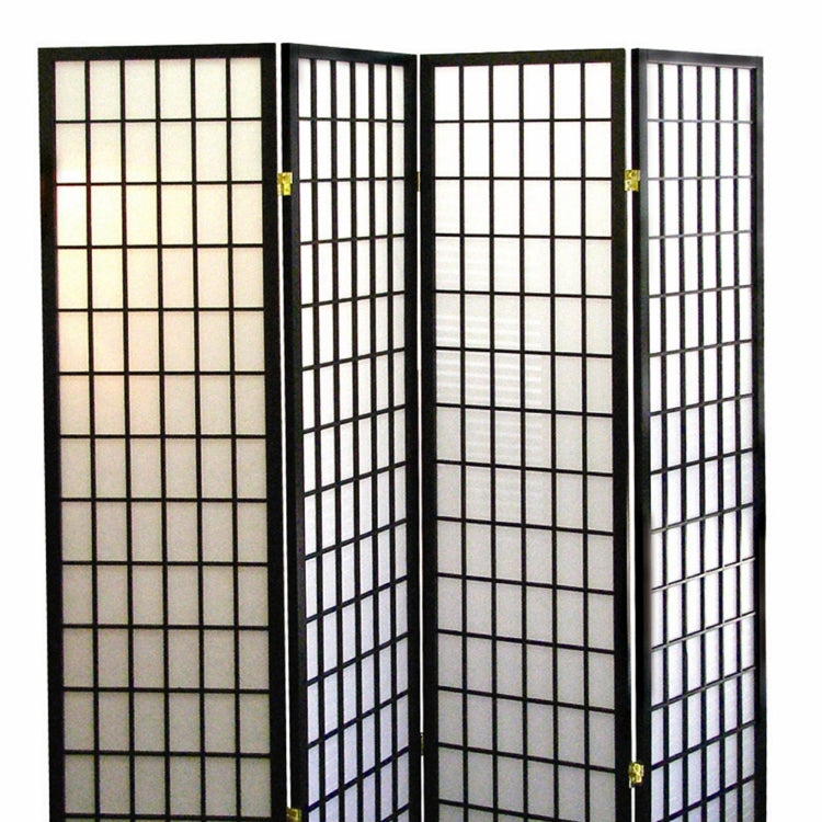 70" Tall 4 Panel Screen Room Divider, Japanese Style With Black Finish