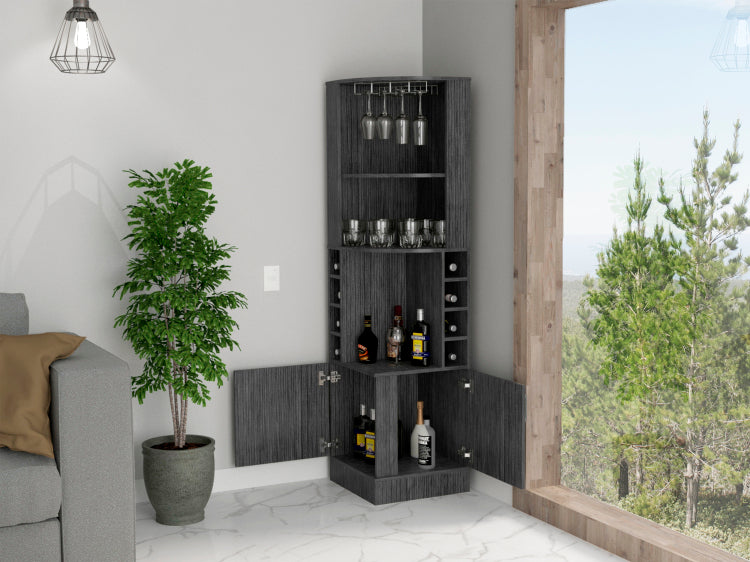 Seattle Bar Cabinet, Eight Bottle Cubbies, Two Large Open Shelves