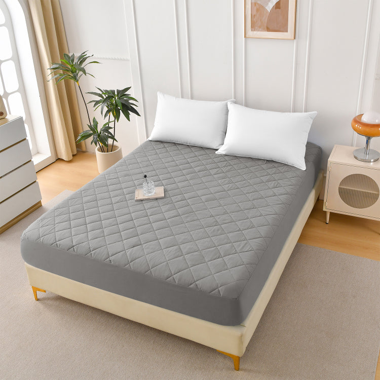 Diamond Grid Ultrasonic Waterproof Mattress Protector Gray Size Q