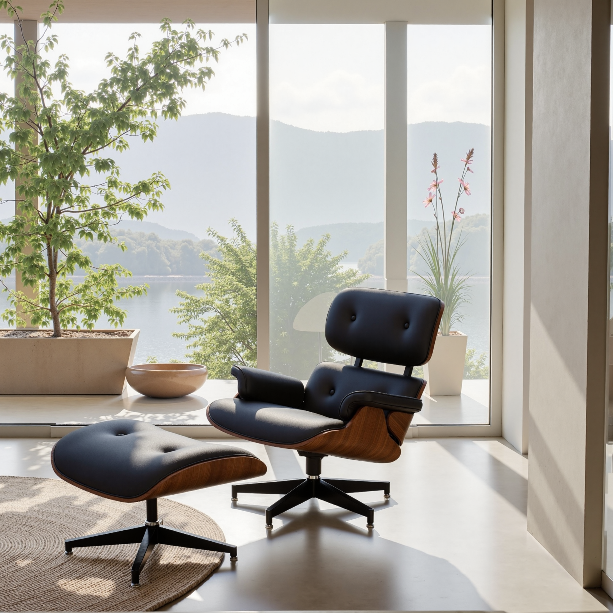 Genuine Leather Recliner Chair With Ottomanchairs, For Living Room, With Heavy Duty Base Leather, Black