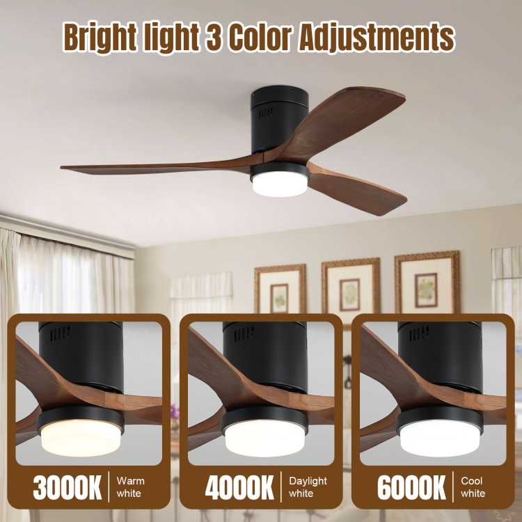 52 Inch Indoor S 3 Solid Wood Fan Blade Noiseless Reversible Motor Remote Control With Light