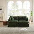 4 Piece Upholstered Sectional Sofa, 1 Piece Of 2 Seater Sofa And 2 Piece Of Ottomans , 2 Seater Loveseat Lounge With Ottomans , Green Chenille