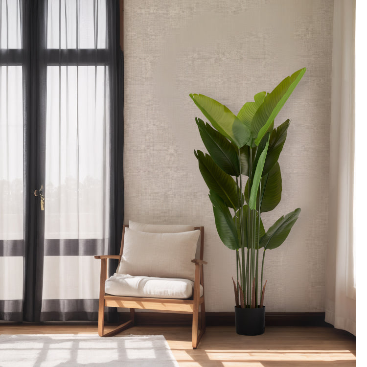 Artificial Bird Of Paradise Plant, 5.2Ft Tall Faux Tropical Palm Tree In Pot For Indoor Or Outdoor Home, Office, Or Garden Decoration, 2Pcs Set