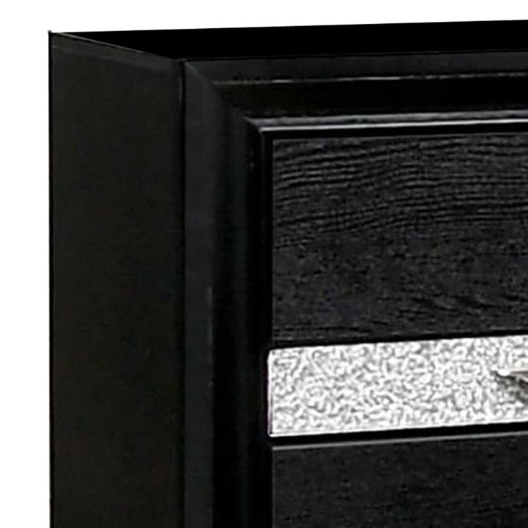 Nightstand With Silver Trim Accent And 1 Jewelry Drawer, Black