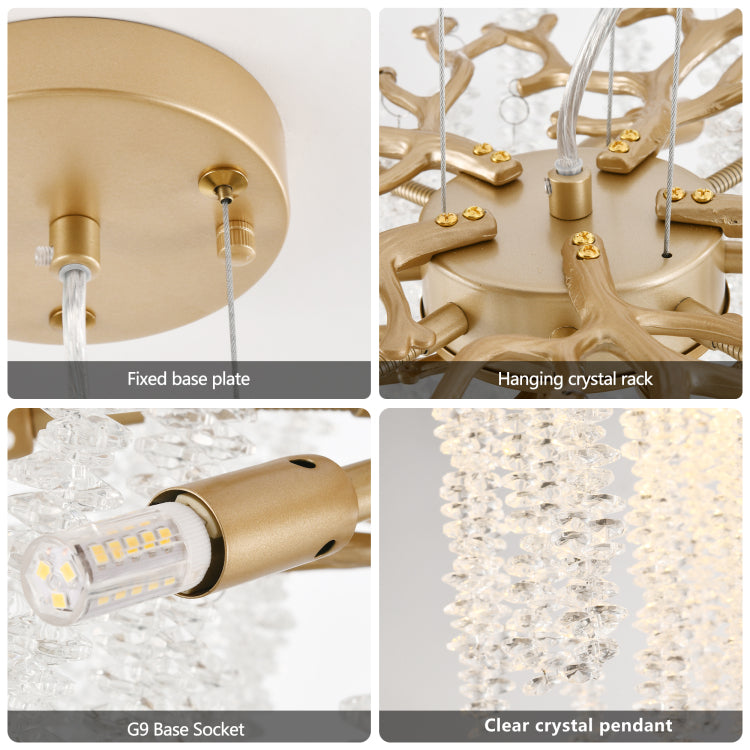 24 Inch Modern Golden Pendant Light With Cascading Crystal Strands, Ideal For Living Room, Dining Room And Foyer, High End Decorative Lighting Fixture Bulb Not Included