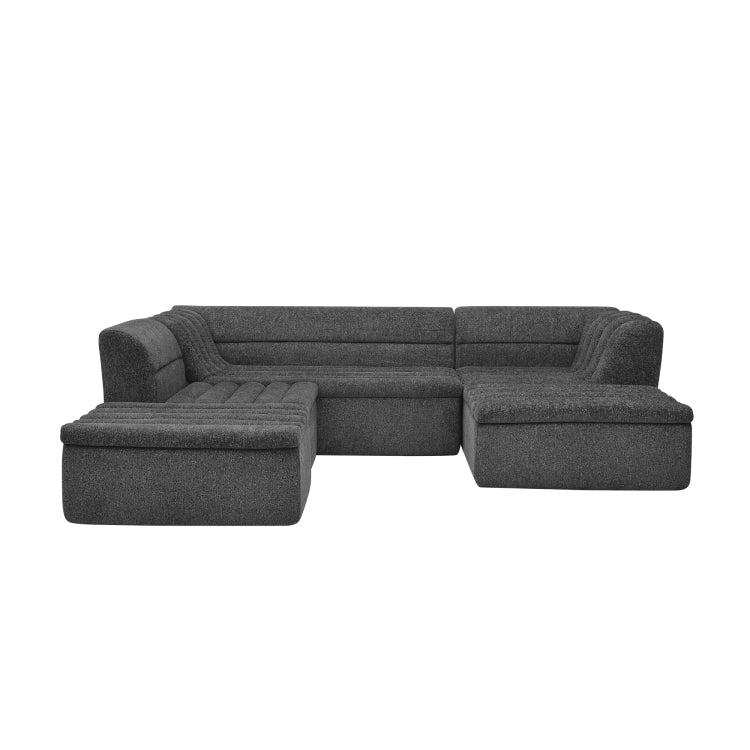 135" U Shaped Modular Sectional Sofa With Chaise And Movable Ottoman For Living Room, Chenille Upholstered Boneless Couches With Wave Shaped Armrest, No Pillows Included