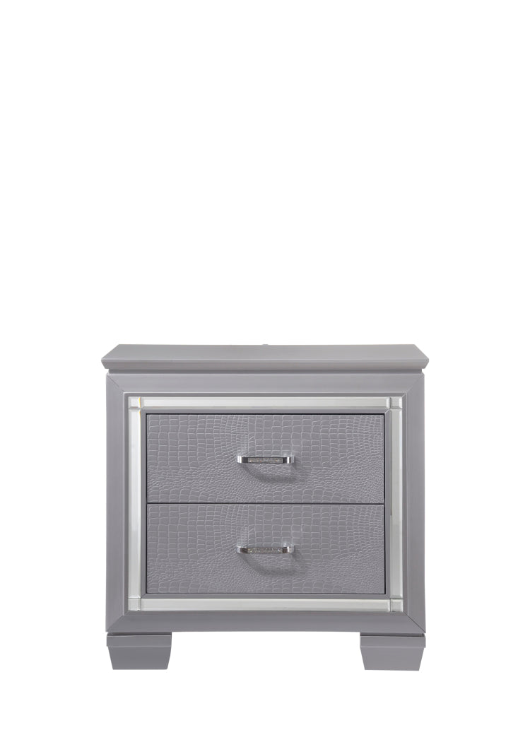 1Pc Modern Two Drawer Led Lights Beveled Mirror Accents Chrome Finish Hardware Faux Crystal Accent Silver Finish
