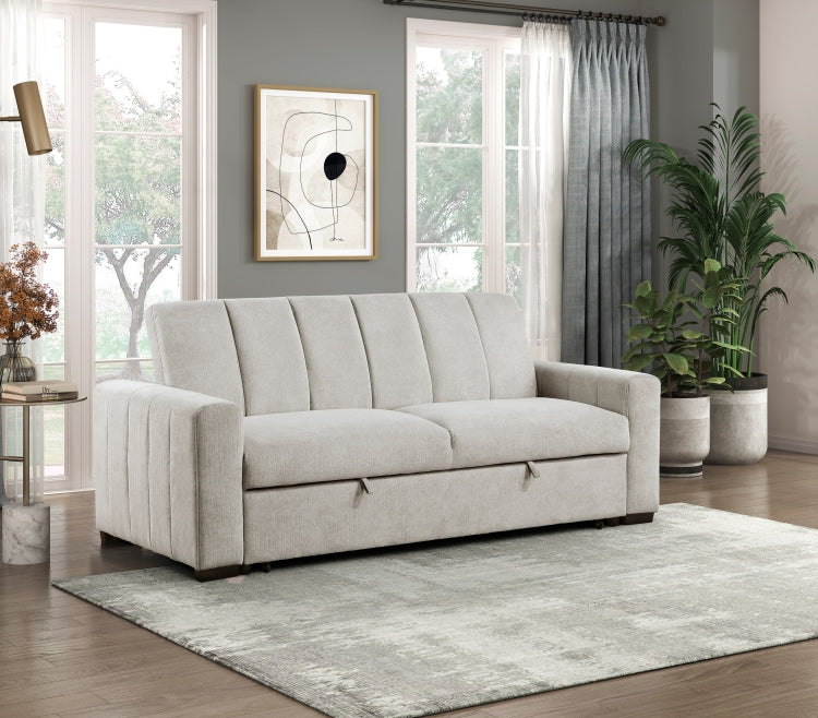 Transitional Style Convertible Sofa With Pull Out Bed Light Gray Upholstery Solid Wood Living Room Furniture 1Pc