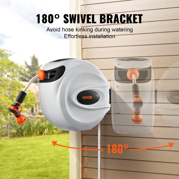 Retractable Hose Reel Water Hose Reel 65'X5 8" 180 Swivel Wall Mounted