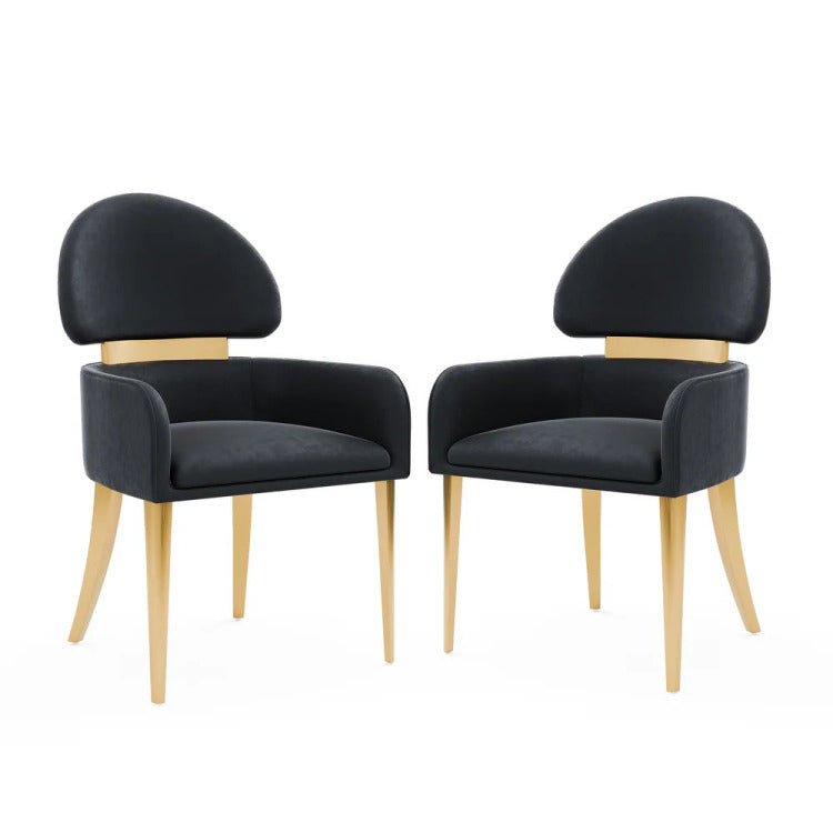 Contemporary Style 2Pc Arms Chairs Stainless Steel Gold Matte Finish Dining Room Furniture Black