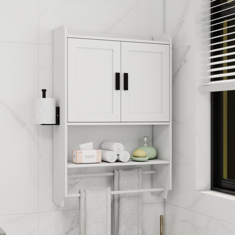 Bathroom Wall Cabinet With Doors,Adjustable Shelf,Towel Bar And Paper Holder, Over The Toilet Storage Cabinet, Medicine Cabinet For Bathroom White