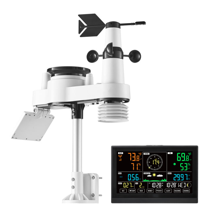 7 In 1 Wi Fi Weather Station With App, 7.5 Inch Va Display, Wireless Solar Powered Outdoor Sensor, Rain Gauge, Indoor Outdoor For Weather Forecast, Wind Speed, Temperature, Humidity, Rainfall