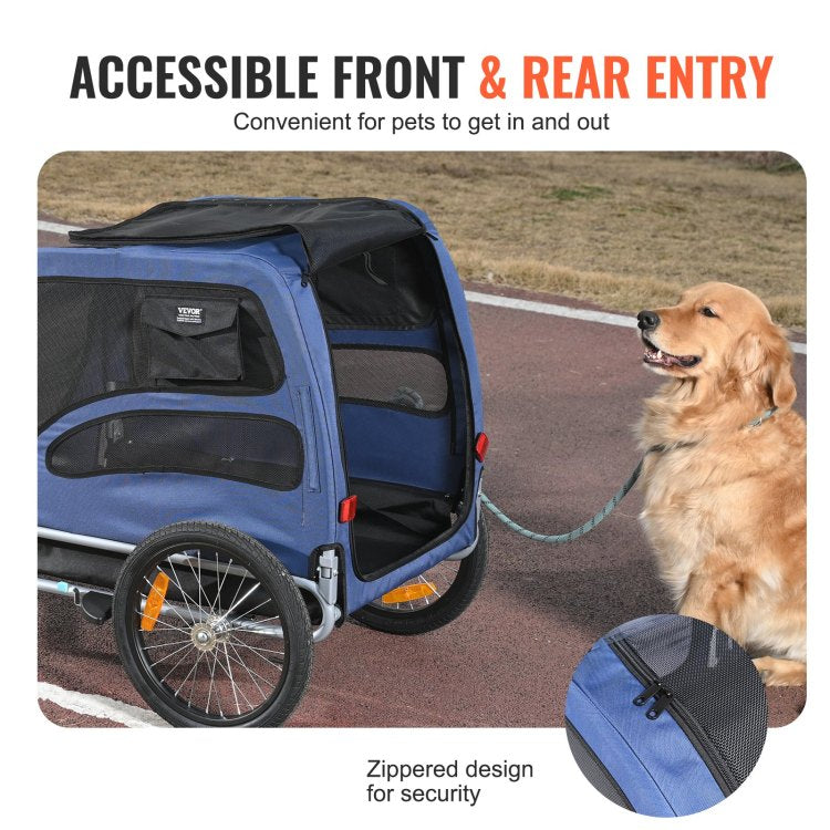 Dog Bike Trailer, Supports Up To 100 Lbs, Pet Cart Bicycle Carrier, Easy Folding Frame With Quick Release Wheels, Universal Bicycle Coupler, Reflectors, Flag, Collapsible To Store, Blue Black