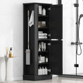 Tall Bathroom Storage Cabinet, Freestanding Storage Cabinet With Hook And Adjustable Shelf, Mdf Board, Black